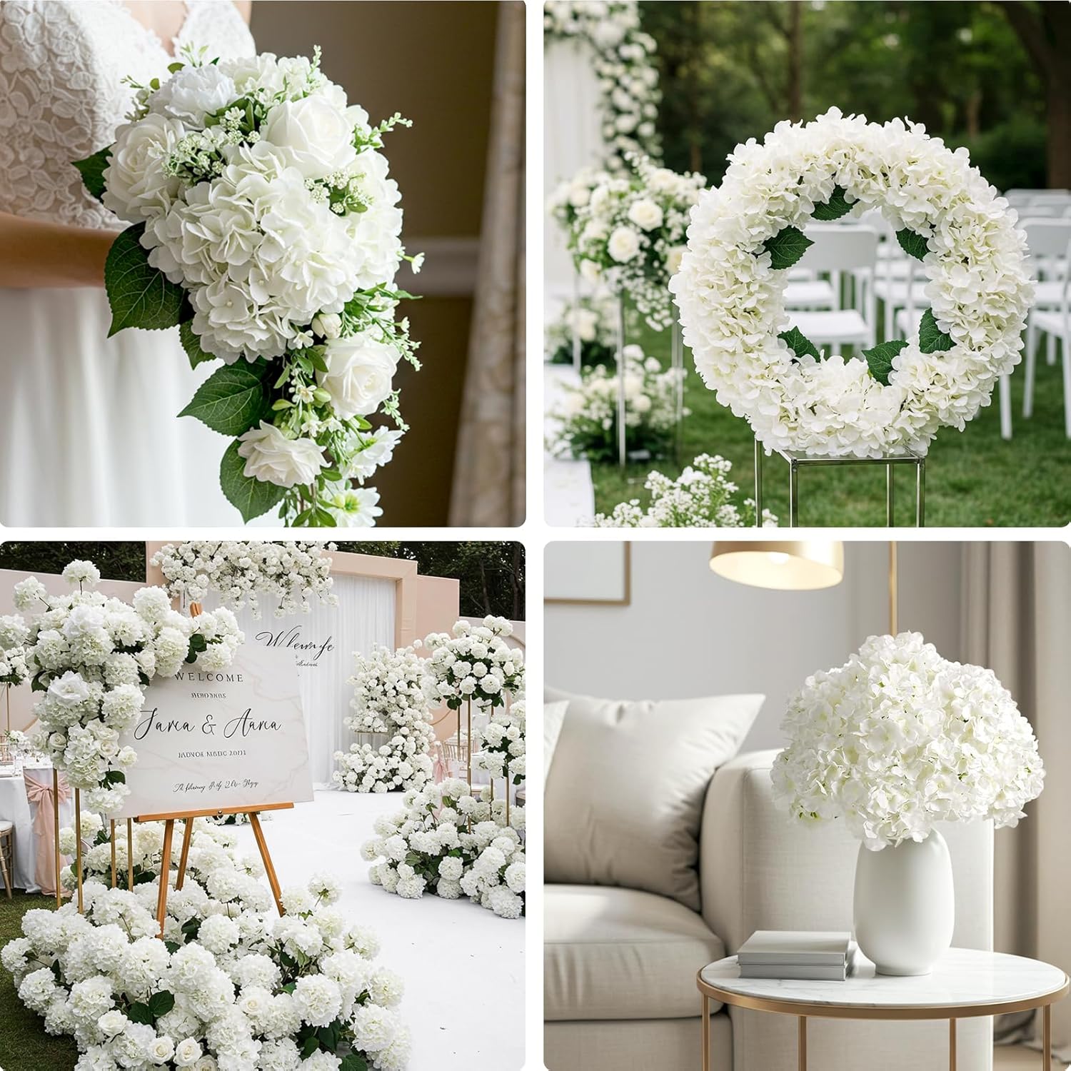 46 Pcs Hydrangea Artificial Flowers Silk Hydrangea Heads With Stems, Ivory Artificial Hydrangea Flowers For Diy Wedding Centerpiece, Garden, Home, Party, Baby Shower Decor
