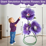 Giant Artificial Poppy Flowers - 38.5 Inch Tall Purple Fake Flowers With Stand - Set Of 3 Realistic Large Poppies For Wedding, Garden, Home, Hotel, Party & Shop Window Display Decor
