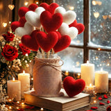 Rustic Valentines Table Decorations Set, Valentines Mason Jars Decor With 12 Pcs Red White Felt Heart Picks Galentines Bouquet Heart Flower Stick Gifts For Lovers Dinning Table Office