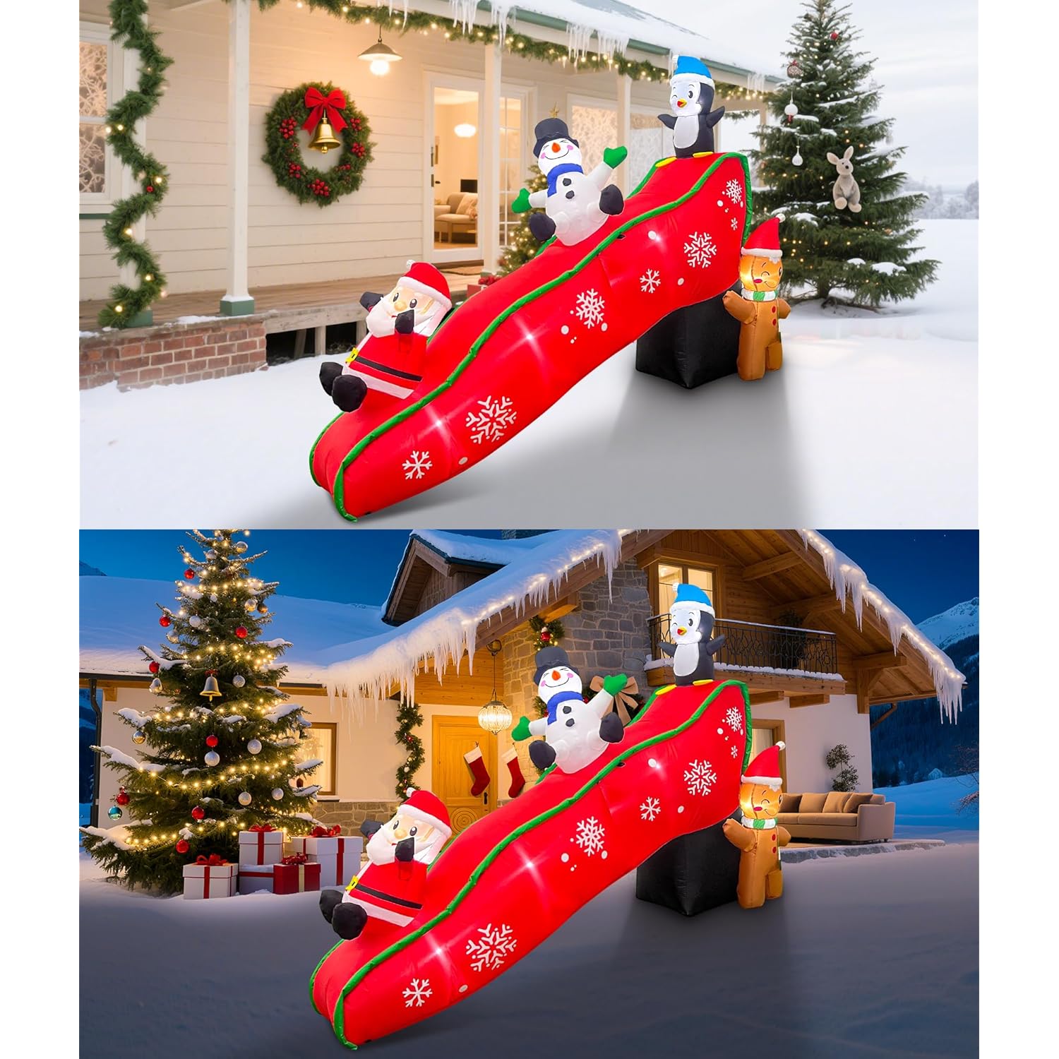 7Ft Christmas Inflatables Outdoor Decorations, Cute & Funny Inflatatable Christmas Fun Slide Party Blow Ups Yard Decorat