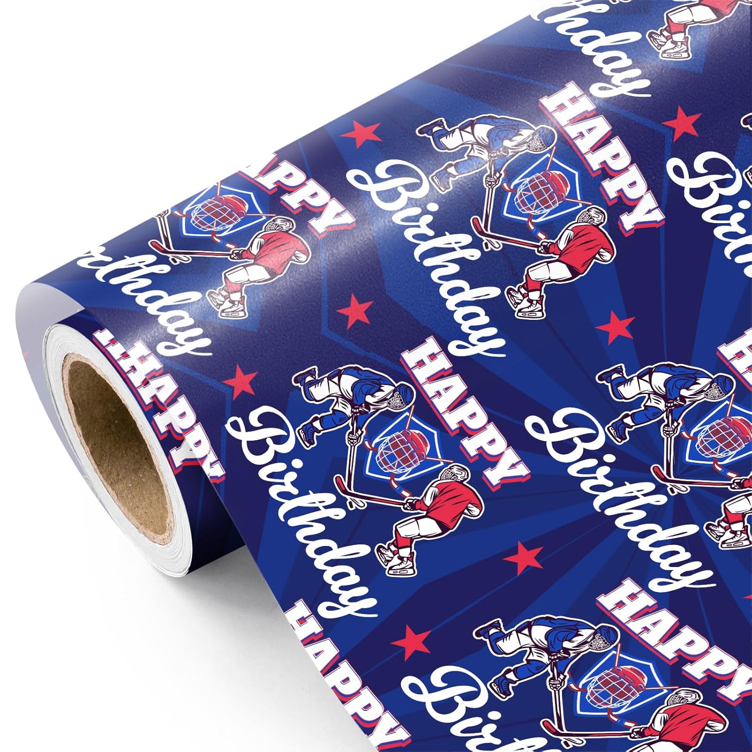 Hockey Birthday Wrapping Paper Roll - Mini Roll - 17 Inch X 16.5 Feet - Happy Birthday Sport Hockey Wrapping Paper For Boys Girls Kids Teens, Sports Party, Team Celebration