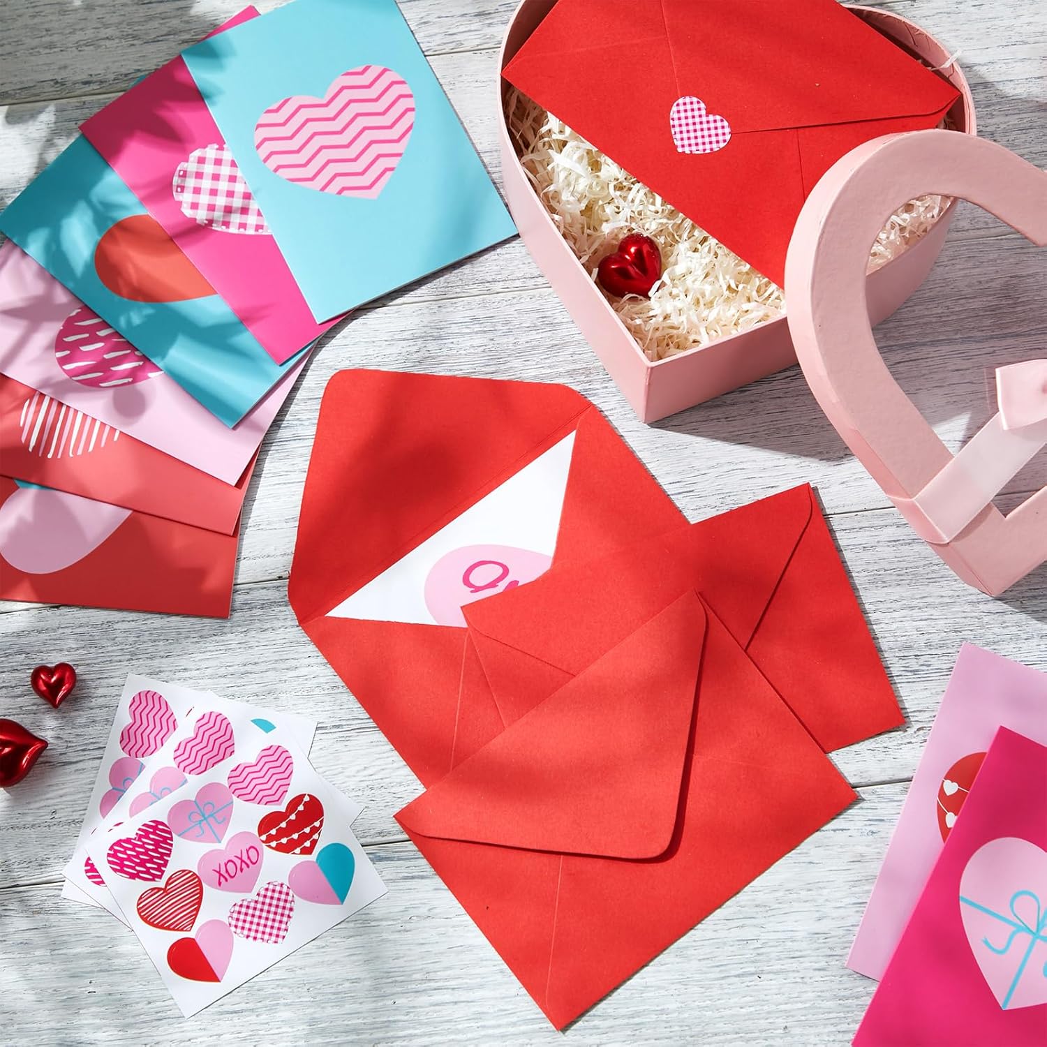Valentine'S Day Cards Assortment Blank Heart Shaped Red Love Note Cards Bulk 4 X 6'' Assorted Valentines Greeting With Red Envelopes And Sweet Heart Stickers(45 Set)