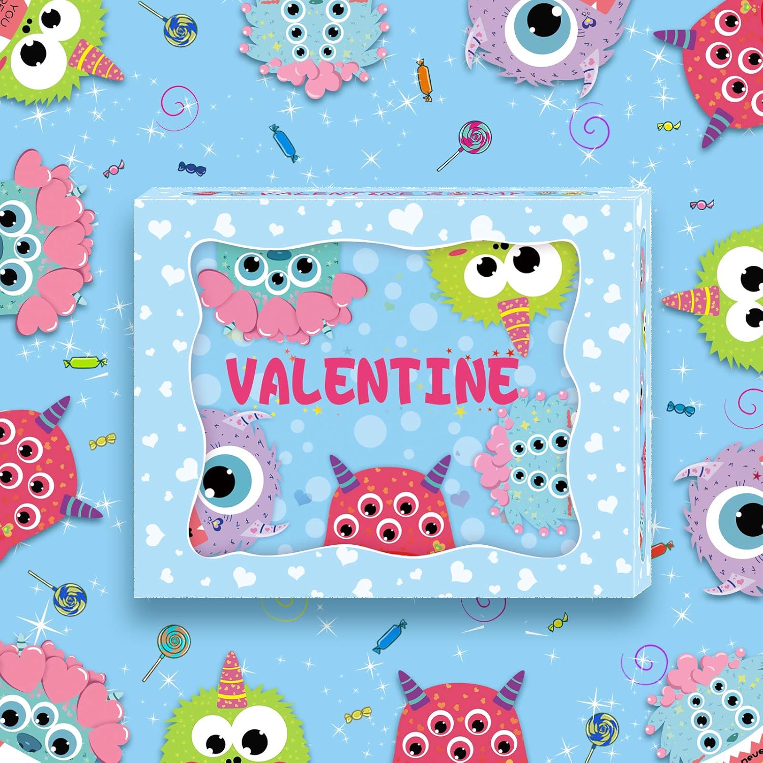 Valentine'S Day Cards 25 Sets Foldable Monster Valentines Day Cards For Kids With 25 Pack Cute Envelopes And Heart-Shaped Stickers Attractive Gift For School Exchange Party Game Cards