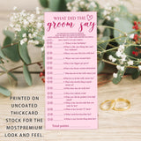 Pink Wedding Shower Games Cards, What Did The Groom Say, 4X9 Inch Bridal Shower Games For 25 Guests, Bride Wedding Receptio Supplies, Bridal Party Supplies Decoration-A07