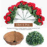 2 Set Artificial Red Geraniums Flowers For Outdoors With Hanging Baskets, 2 Hanging Planters With 12 Pcs Red Geranium Flowers For Christmas Front Porch Garden Patio Home Decor (2, Red)