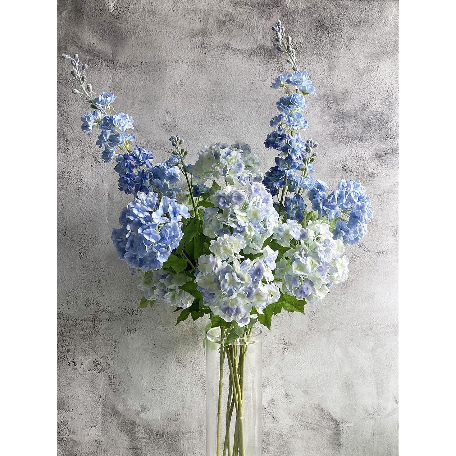 Artificial Snowball Viburnum 4 Pcs 26.8 In Graduated Blue Small Hydrangea 2 Head Natural Lifelike Real Touch Faux Latex Long Stem Vibernum Flower For Home Decoration Outdoor Wedding Deco