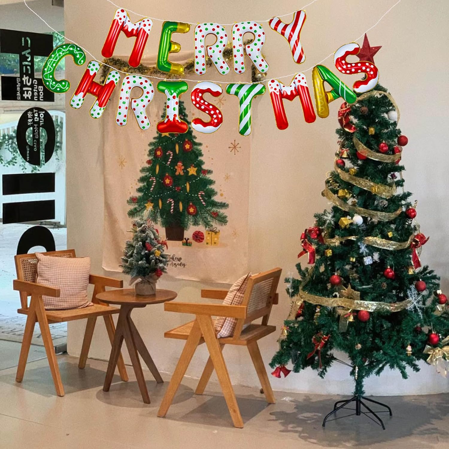 Merry Christmas Balloons Banner, Santa Foil Balloons For Xmas, Home, Christmas Party Decorations Supplies