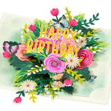 Happy Birthday Pop Up Card, Flowers And Butterflies, Floral 3D Greeting Card, Gift For Mom, Sister, Women, Grandma, Stepmother, Aunt, Daughter, 5X7 - Includes Envelope And Message Note