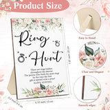 Bridal Shower Games With Rings Funny Hunt Games Sign Wooden Game Sign And 100 Mini Plastic Fake Rings With Diamond For Bride Shower Game Wedding Winner Gifts Party Favors(Flower)