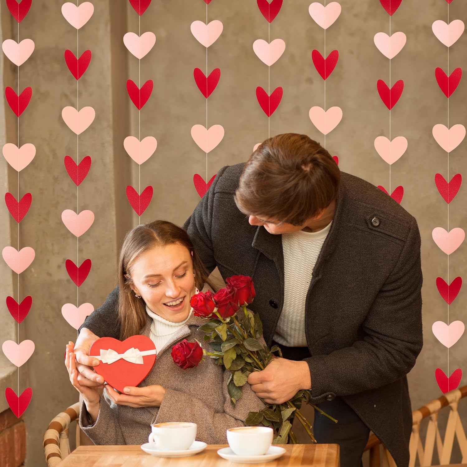 80 Heart Garland – Hanging Valentine'S Decorations With Red & Pink Hearts, Valentine'S Banner, 8 Strings, 6.5 Ft Each, Perfect Valentine'S Garland For Parties & Events