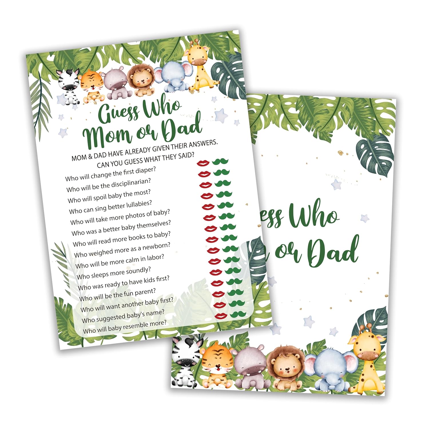 Safari Animals Baby Shower Games Cards, Find Who Mom Or Dad Game Cards For New Parents Baby Shower Activity, Wildlife Gender Reveal Party Games For Decorations Favors Supplies, Set Of 25-07