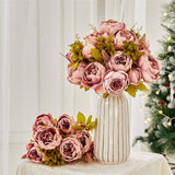 Artificial Peony Flowers 2 Bundles Peony Fake Flowers Faux Silk Peonies With Hydrangea Flower Bouquets For Wedding Home Party Decor Floral Arrangements Table Centerpieces, Cameo Brown X2