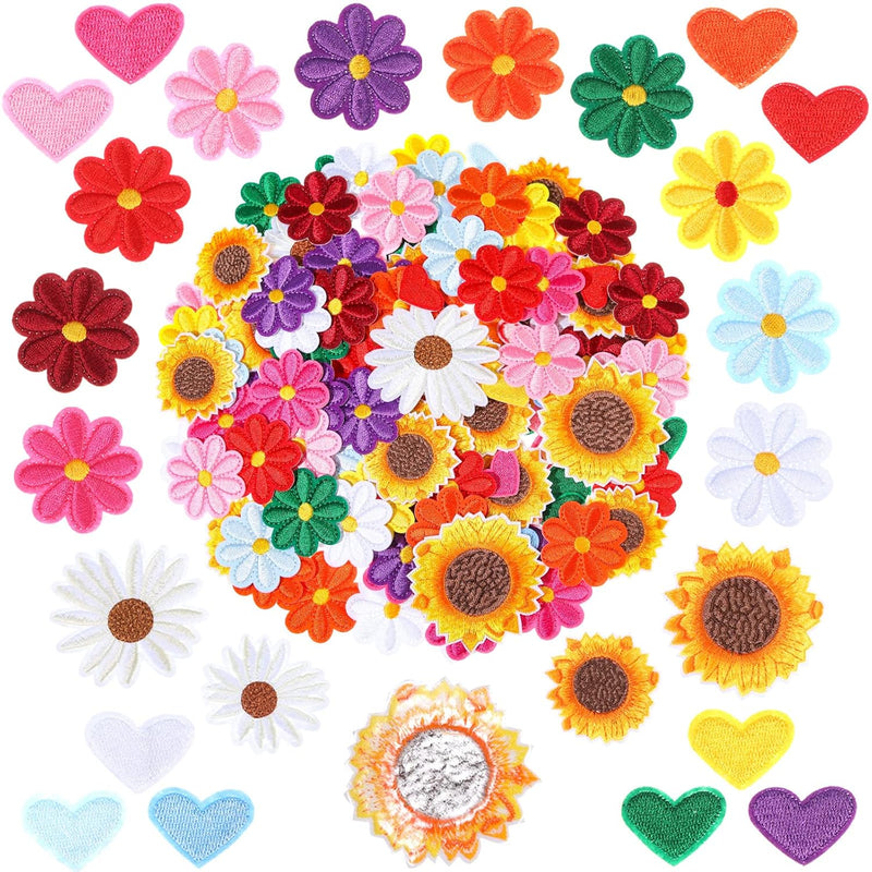 200 Pcs Iron On Flowers Patches Embroidered Sunflowers Heart Daisy Iro