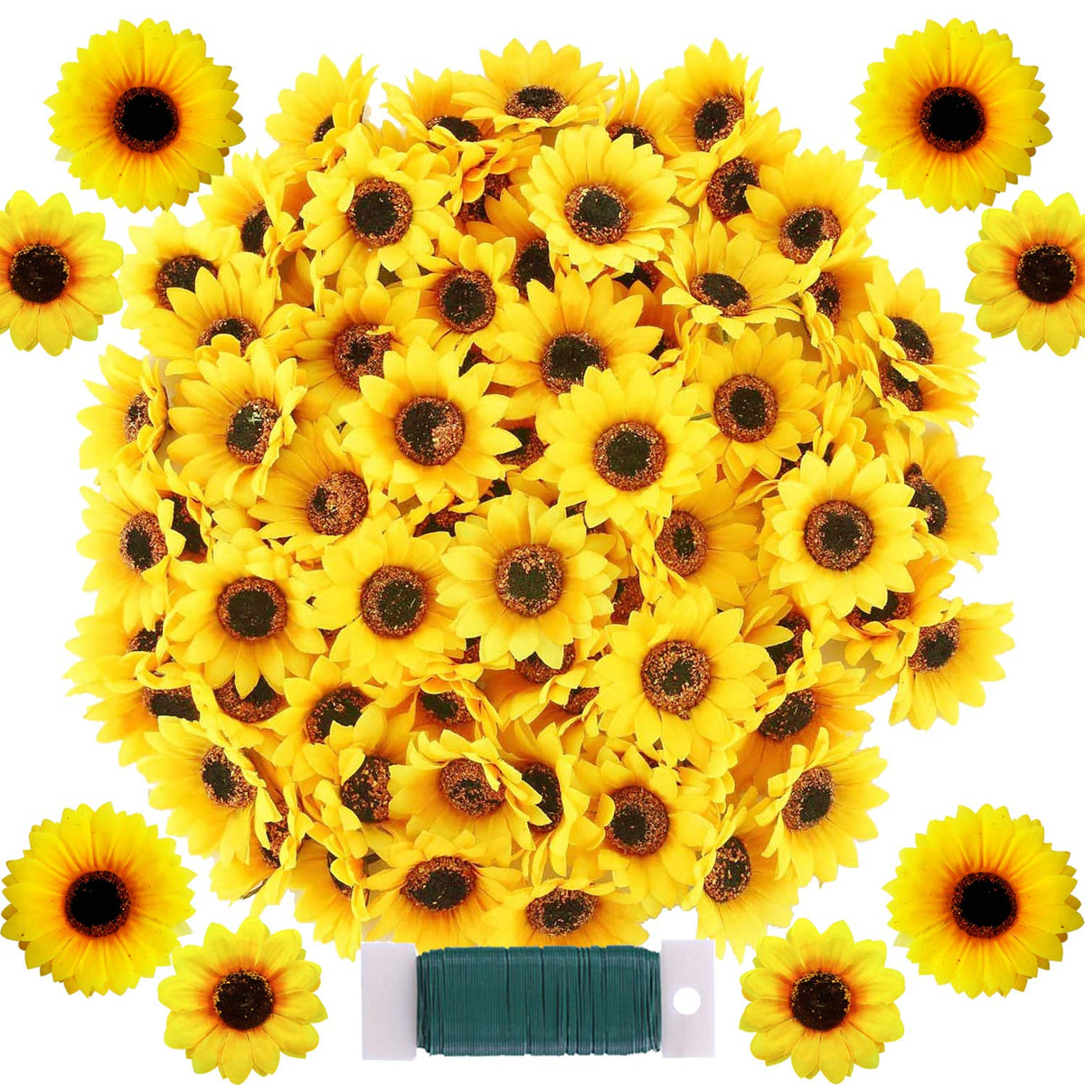 120 Pcs Artificial Sunflower Heads Faux Sunflower Heads In Yellow, 2.8'' And 3.5'' Sunflowers Silk Plastic Plants For Home Garden Wedding Party Decoration Wreath Diy Craft