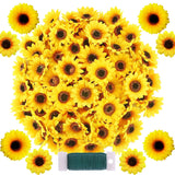120 Pcs Artificial Sunflower Heads Faux Sunflower Heads In Yellow, 2.8'' And 3.5'' Sunflowers Silk Plastic Plants For Home Garden Wedding Party Decoration Wreath Diy Craft