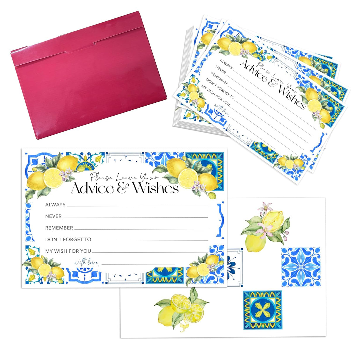Advice And Wishes Cards, Mediterranean Lemon Advice Cards For Bridal Shower, Baby Shower, Weddings, Engagement Party, Games And Favors For Bride And Groom, Mr And Mrs, New Parents (25Pcs) -A07
