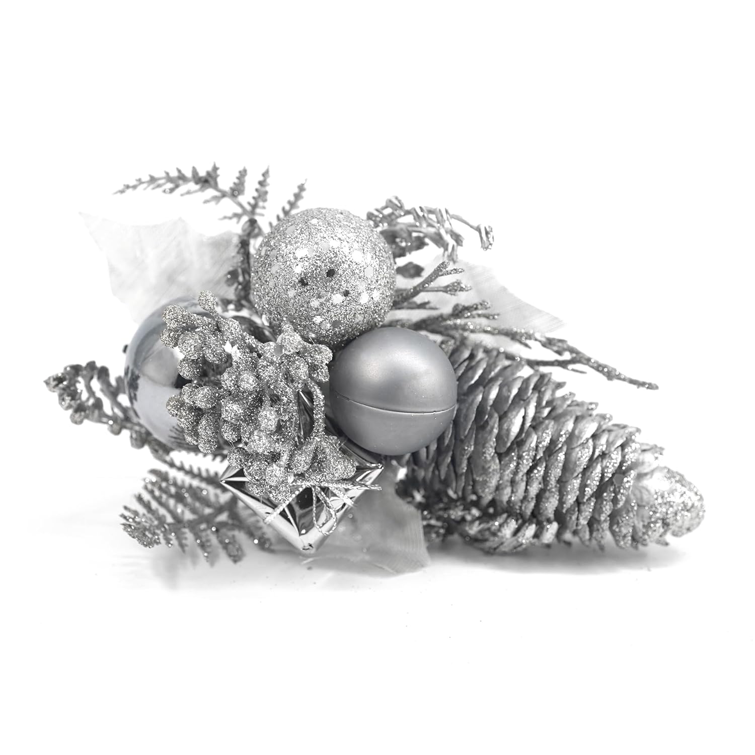 Artificial Plants 8" Christmas Tree Picks Silver Floral Spray Decorations 3 Pcs