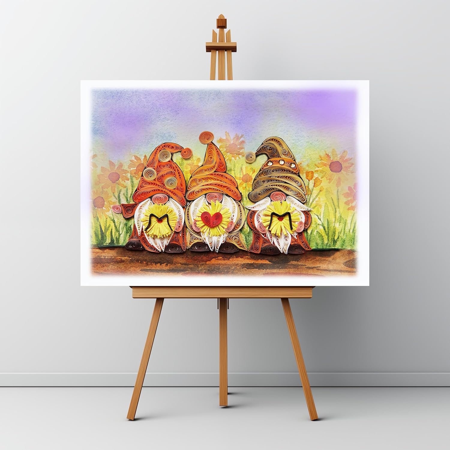 Mother'S Day Card, Sunflower Gnomes Card, Mom Birthday Card, 3D Colorful Greeting Card, Artful Quilled Quilling Card For Birthday, Thank You, Mothers Day (Mom Sunflower Gnomes)