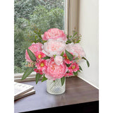 Artificial Peony Flower Stems 2 Pack (20Pcs) Hot Pink Faux Peonies & Daisies Silk Flowers 15.3" Realistic Fake Flowers For Vase Centerpiece Wedding Diy Bridal Bouquet Party Home Decor