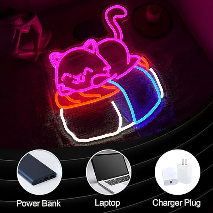 Sushi Cat Neon Sign Dimmable LED Wall Light for Japanese Restaurant Kitchen Café Decor