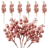 24 Pack Rose Gold Christmas Glitter Berries Stems Artificial Christmas Picks For Christmas Tree Ornaments Wreath, Crafts, Holiday And Home Decor