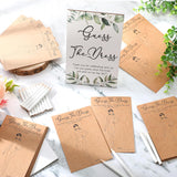 50 Sets Guess The Dress Bridal Shower Game Wooden Sign Fun Bridal Shower Games Table Sign 50 Small Guessing Cards 50 Pencils For Guests Wedding Bachelorette Party Supplies(Green Leaves)