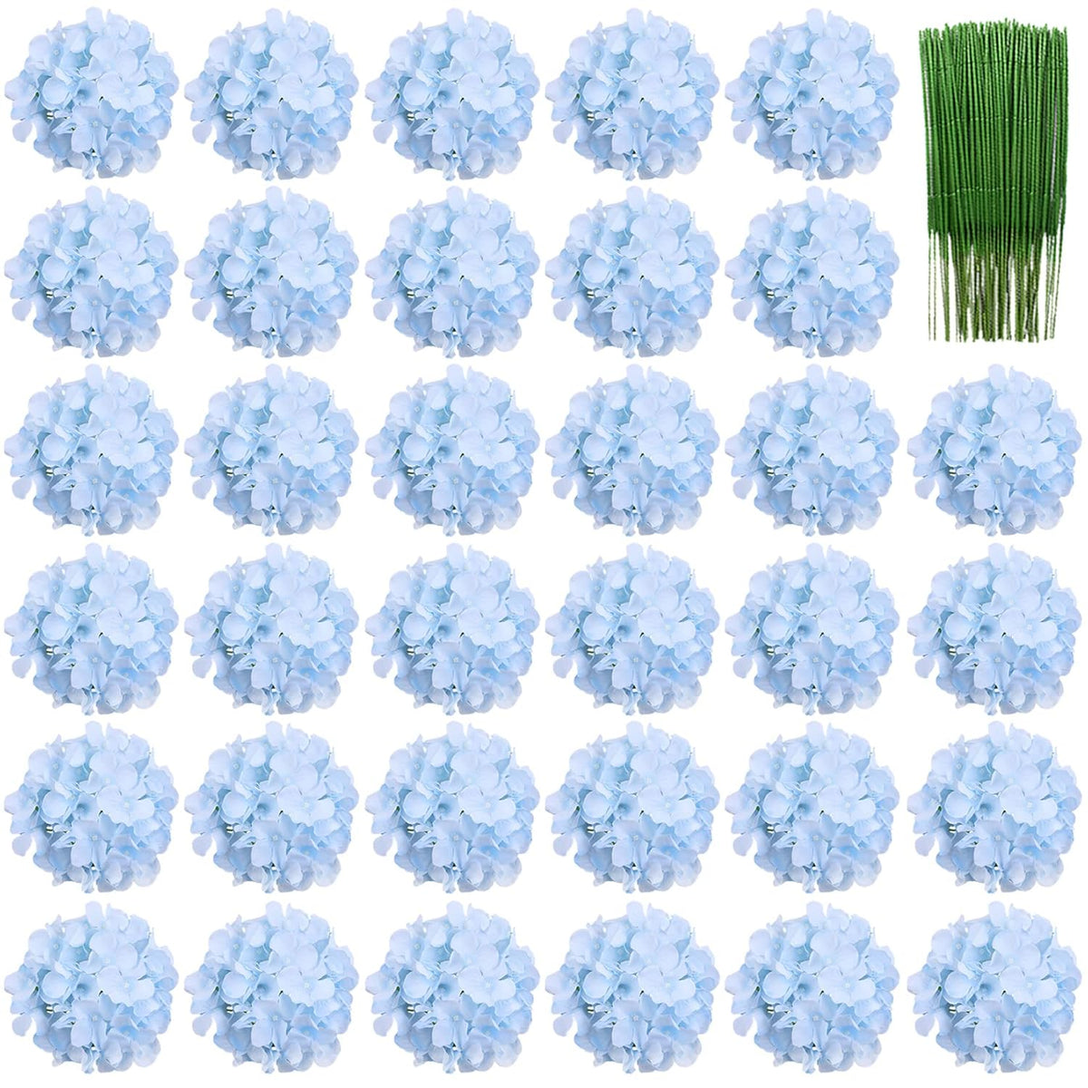 34 Pcs Silk Hydrangea Heads Artificial Flowers Heads And Stems Fake Hydrangea Flowers In Blue For Home Wedding Decor