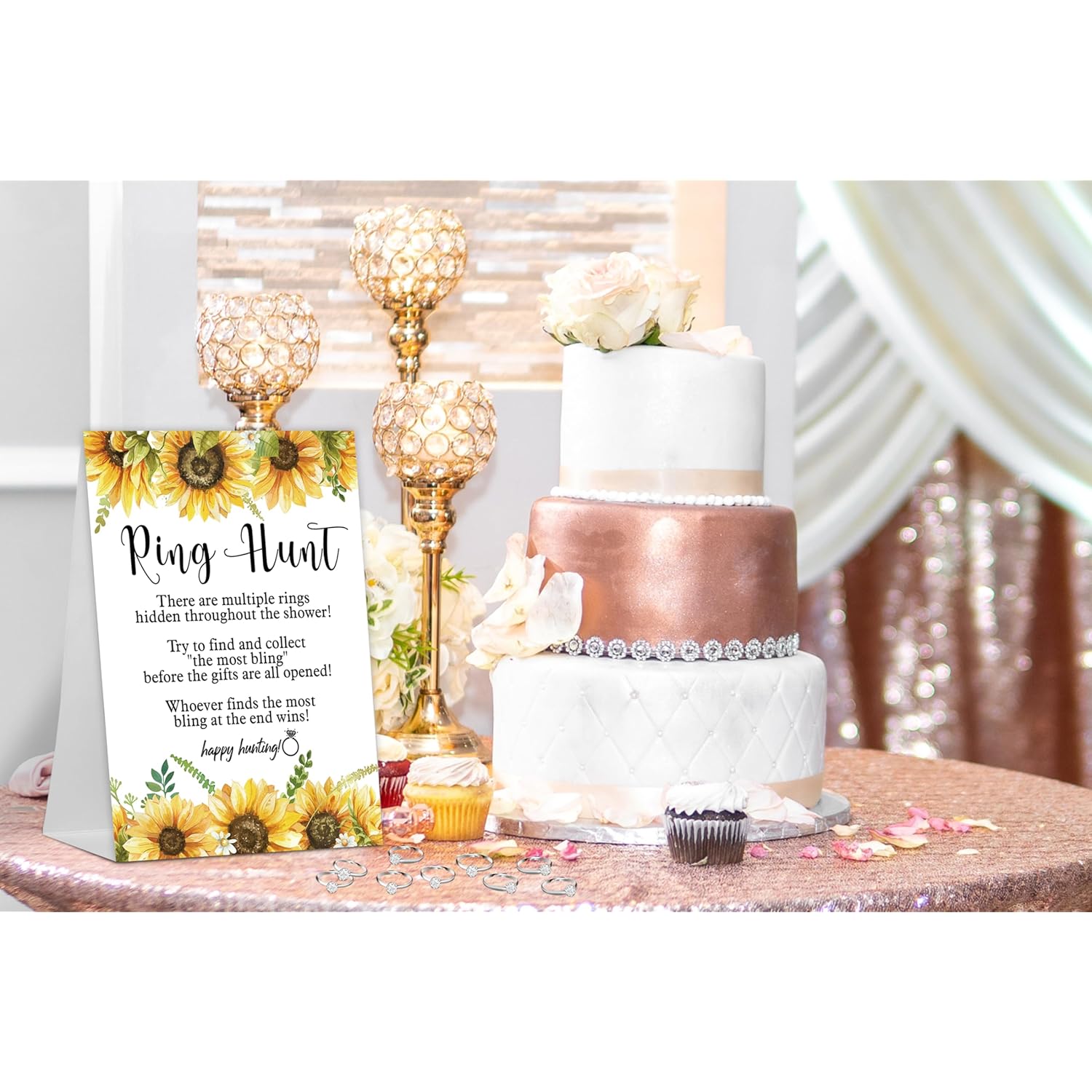 The Ring Hunt Game, Sunflower Bridal Shower Games With Rings-One Sign And 30 Rings, Bridal Shower And Wedding Shower Games For Guests, Engagement Party Game, Bridal Shower Decorations-Ls6