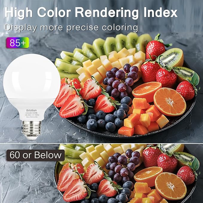 G25 LED Vanity Light Bulbs 4 Pack 40W Equivalent 4000K Cool White E26 Globe Bulbs 600LM