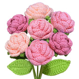 Crochet Rose Flowers, 7Pcs Crochet Flower Bouquet Artificial Pink Rose Bouquet Knitted Flowers Gift For Women Home Office Wedding Table Decor