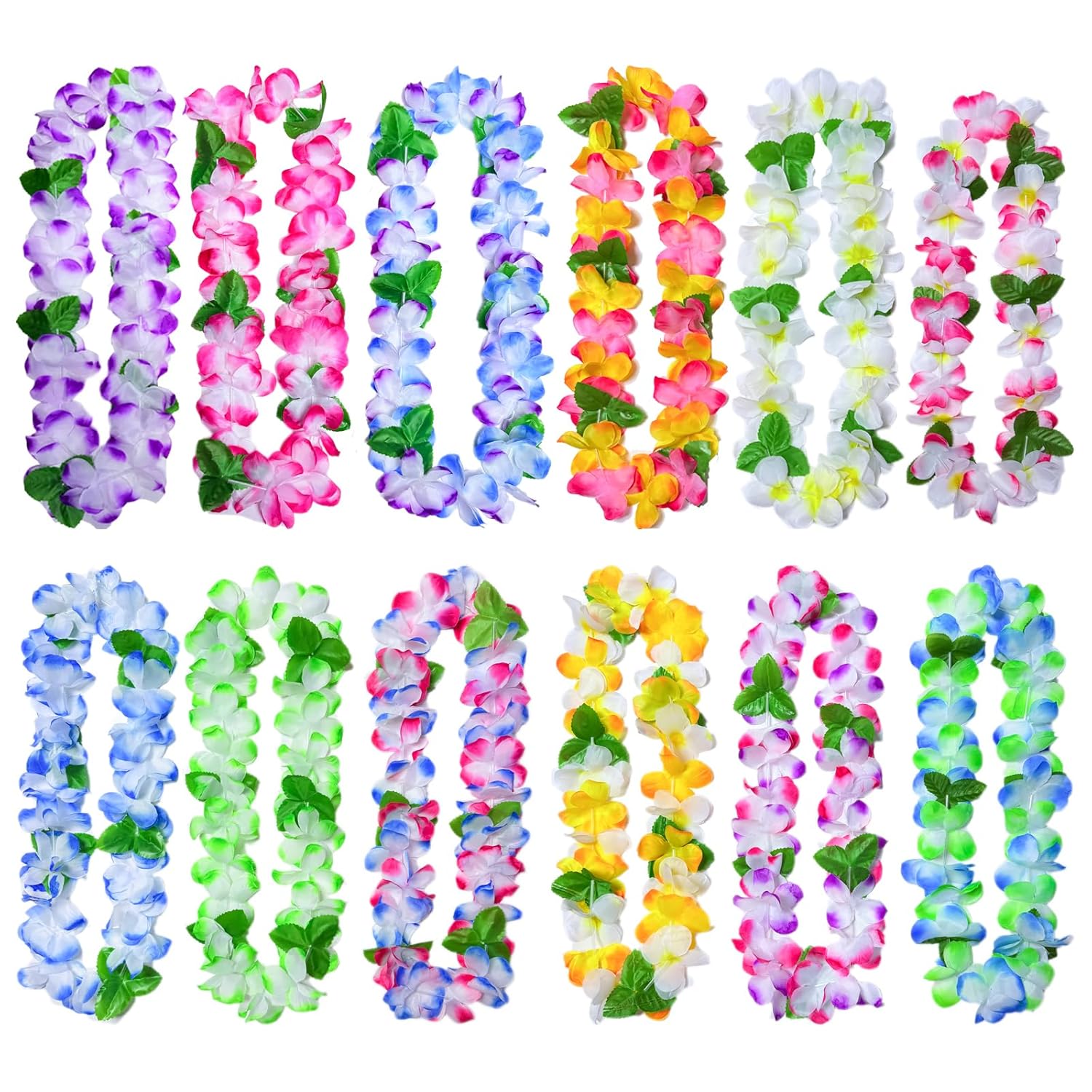 12 Bulk Hawaiian Leis For Adults – Vibrant Artificial Flower Leis For Luau Party, Beach Theme Decorations, Summer Pool Party Favors, Tropical Vacation & Hawaiian Birthday Decor