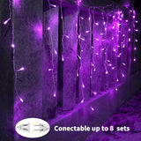 13Ft 96 Led Icicle String Lights With Memory Function Controller, Indoor Curtain Fairy Lights Halloween Hanging Decorati