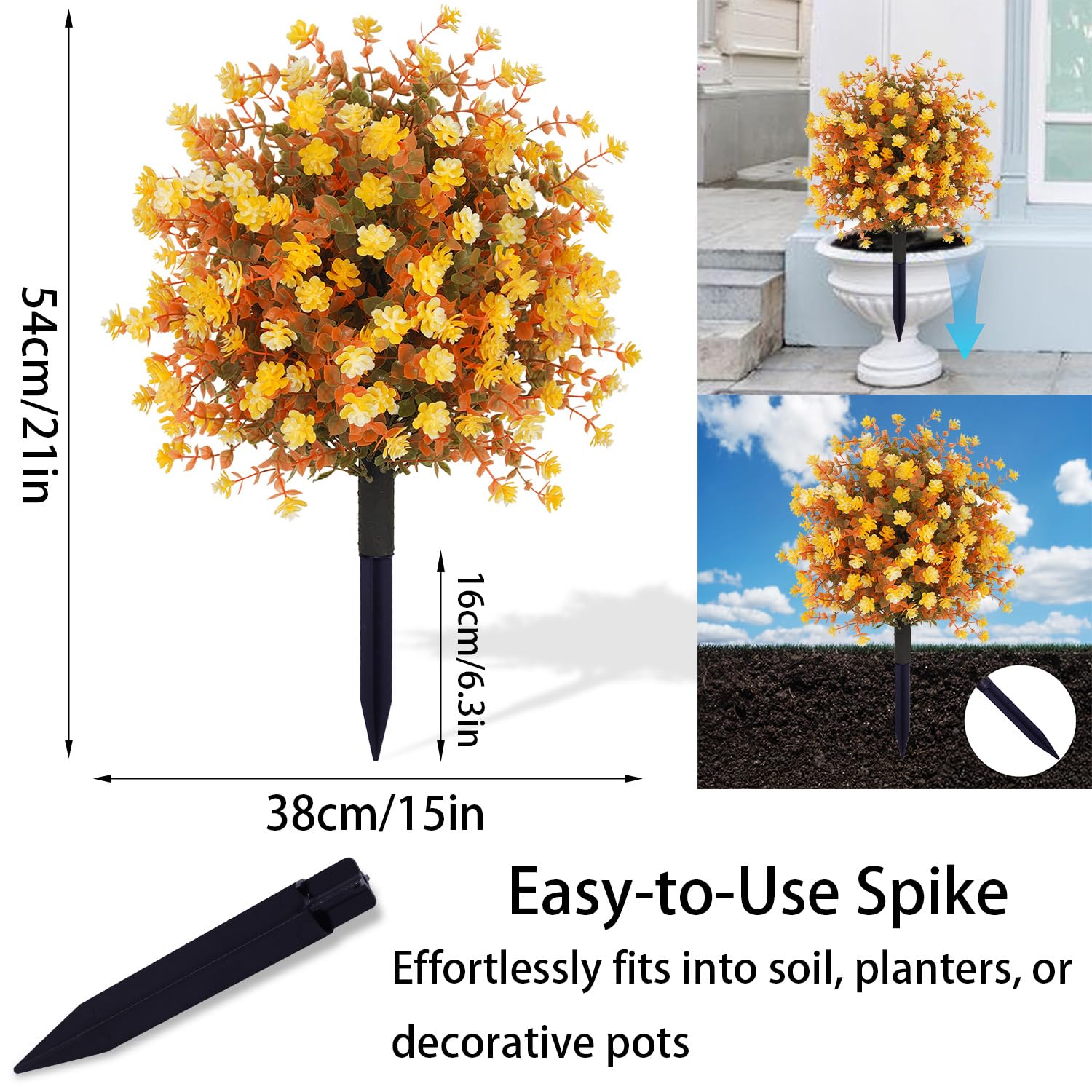 Fall Orange Artificial Flowers With Ground Stakes - 2 Pack 21 Inch Uv Resistant Artificial Plants For Garden, Patio Or Porch Thanksgiving Decorations