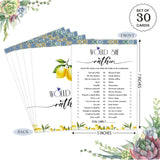 Blue Tiles And Lemons Would She Rather Game For 30 Guests With Game Cards, Lemons Bridal Shower Game, Modern Bridal Shower Decorations, Wedding Shower Or Bachelorette Party Supplies - 02