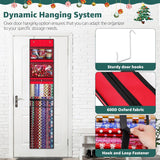 Wrapping Paper Organizer Storage, Double-Sided Hanging Gift Wrap Roll Holder For Christmas, 63"X13" Over Door Present Bag Container For Room Closet, Red Wrapper Station For Birthday