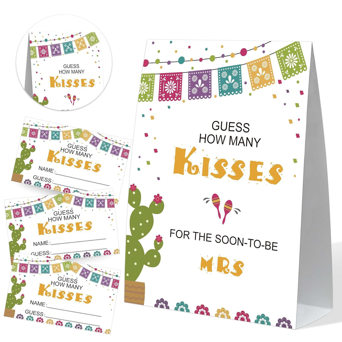 How Many Kisses Bridal Shower Game, Cactus Bridal Shower Sign And 50 Cards, Bridal Games For Showers, Engagement Party Games, Wedding Shower Decor, Bridal Shower Gifts For Couples,6