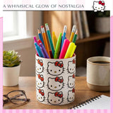 Blue Sky Clayworks Hello Kitty Face Pattern Red Ceramic Candle, Vanilla Cupcake Scent, 3.5" L x 3.5" W x 4" H, Bow Parade Glow