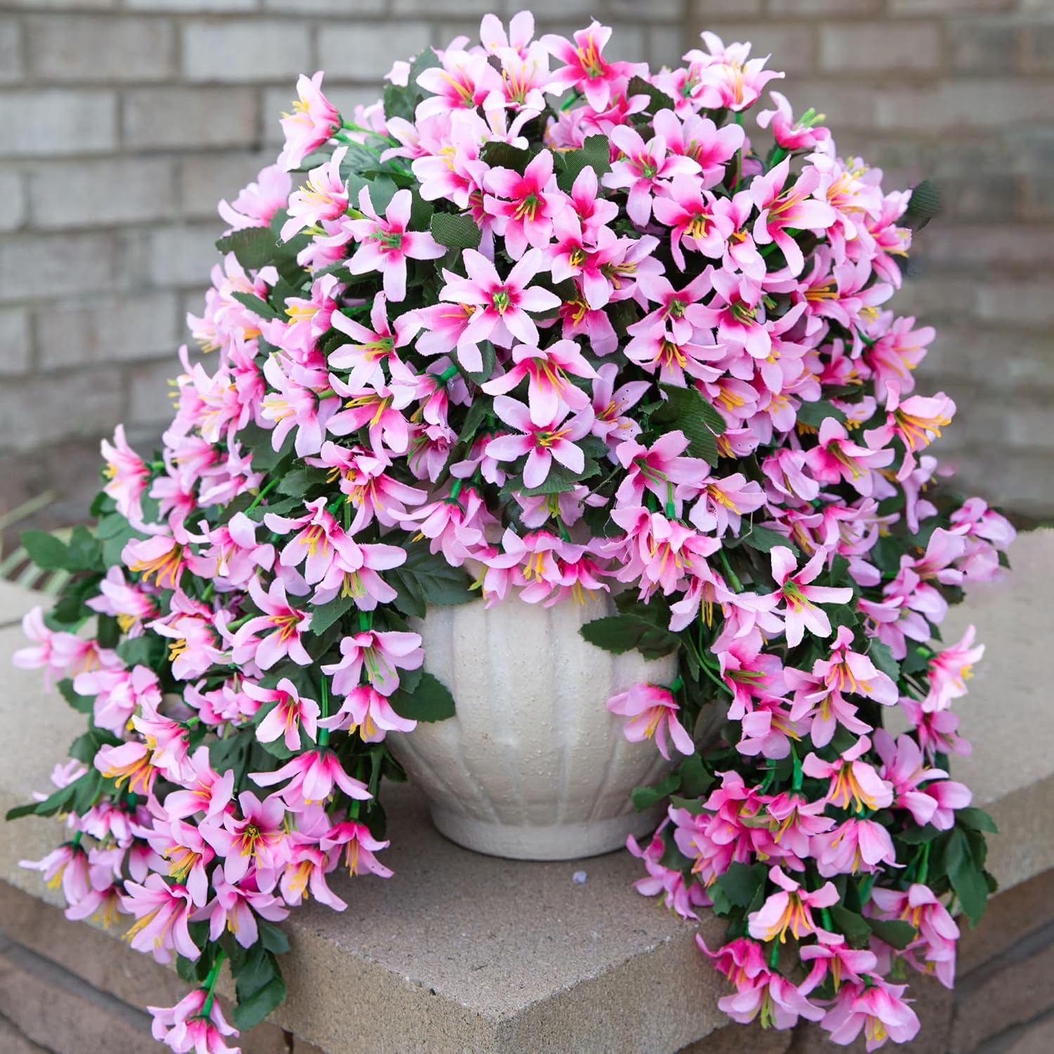 Artificial Fake Hanging Flowers Plants For Outdoors Decoration, Uv Resistant 2Pcs Faux Lily Flower Vines For Home Patio Porch Balcony Garden Yard, Pink