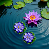 2Pcs Blue Artificial Floating Foam Lotus Flower With Water Lily Pad, Lifelike Pond Pool Lotus Ornaments, Realistic Ornament For Home Garden Pond Aquarium Decor, Artificial Plants And Flowers