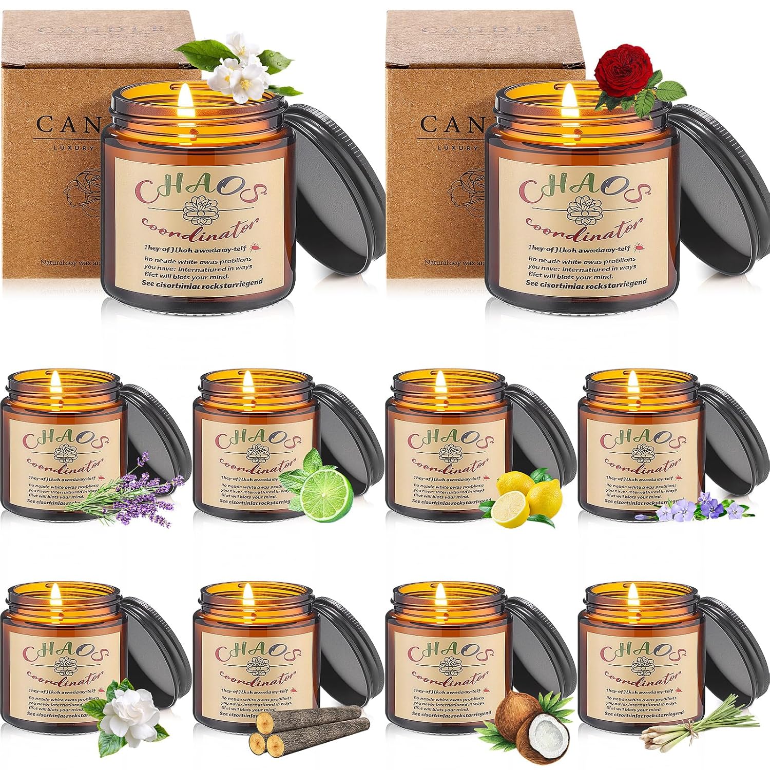 10 Pcs Chaos Coordinator Gifts Candles Christmas Chaos Coordinator Scented Candles Gifts 3.5 Oz Thank You Scented Soy Wax Inspirational Jar Candle For Coworkers Employee Boss Teacher (Tawny)