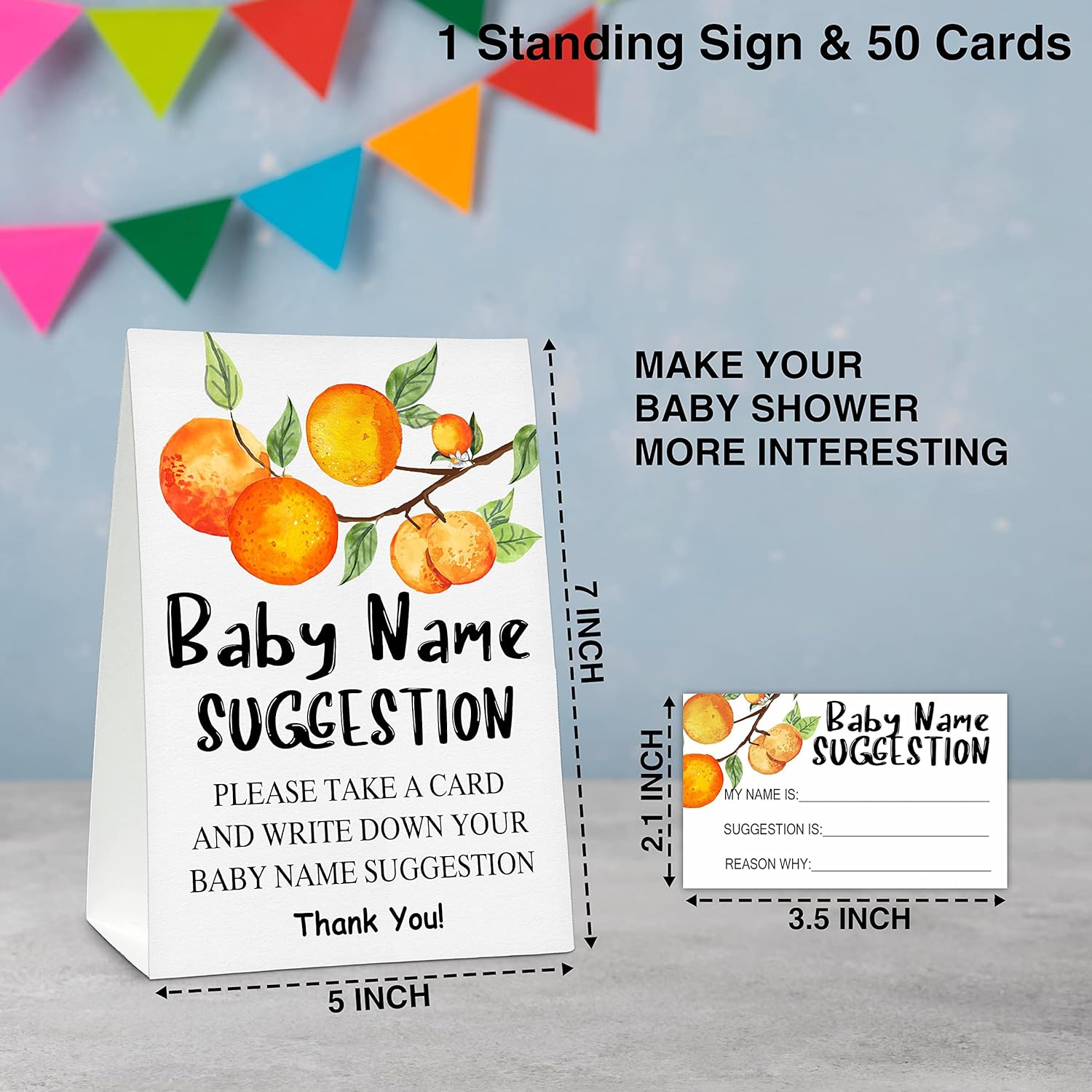 Baby Name Suggestion Baby Shower Game Set, 1 Standing Sign With 50 Suggestion Cards, Little Cutie Gender Reveal Party Decorations Supplies - B17