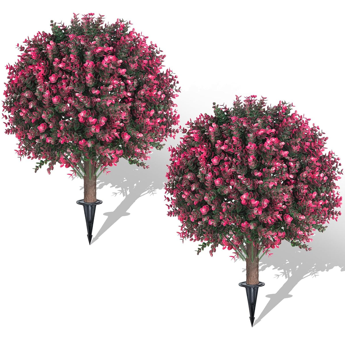 Set Of 2 Artificial Rose Boxwood Topiary Ball Bush For Outdoor With Ground Spike 22", Uv Resistant Faux Greenery Shrubs, Fake Rose&Green Boxwood Plants For Garden, Yard, Porch, Patio Decor