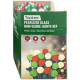 Pearlized Glass Mini Globe Lights Set - 70 G15 Red, Green & Warm-White Led Bulbs - Indoor Outdoor - 25.3 Feet Pearl Berr