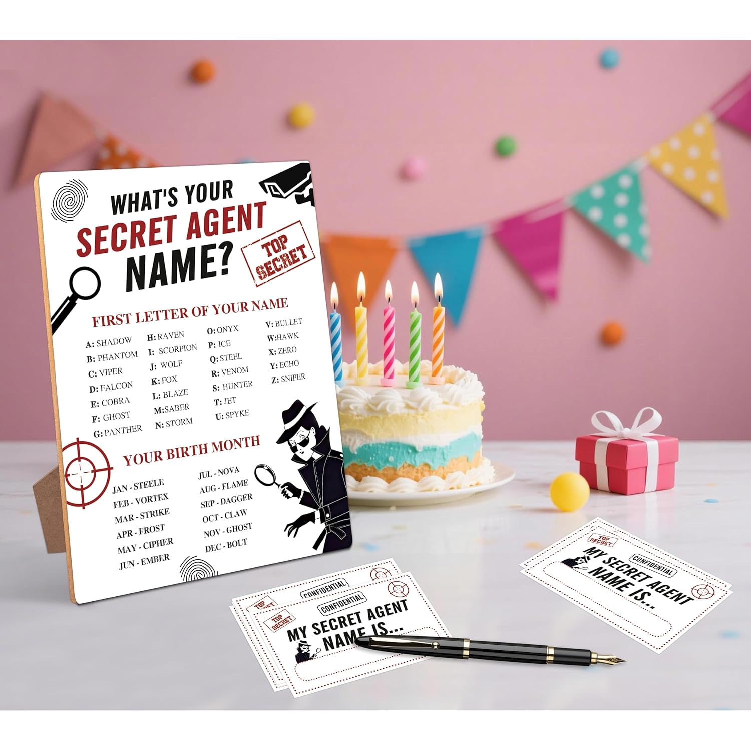 Secret Agent Birthday Party Decoration, Secret Agent Party Game, What'S Your Secret Agent Name, Perfect For Secret Agent Birthday Party Activities, 30Pcs Sticker Name Cards For Birthday Party Supply