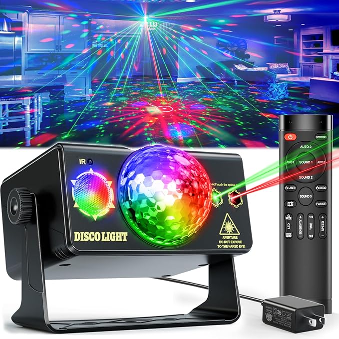 DJ Disco Party Lights LED Stage Strobe Projector with Remote Sound Activated Disco Ball for Home Events