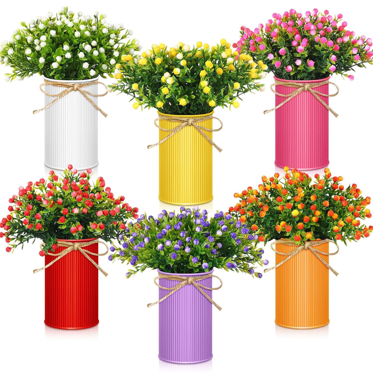 6 Sets Summer Spring Table Centerpieces Decoration Artificial Milan Flower Bouquet With Metal Pot Farmhouse Floral Centerpiece Summer Decoration For Home Dining Room Bathroom Office Party Decor