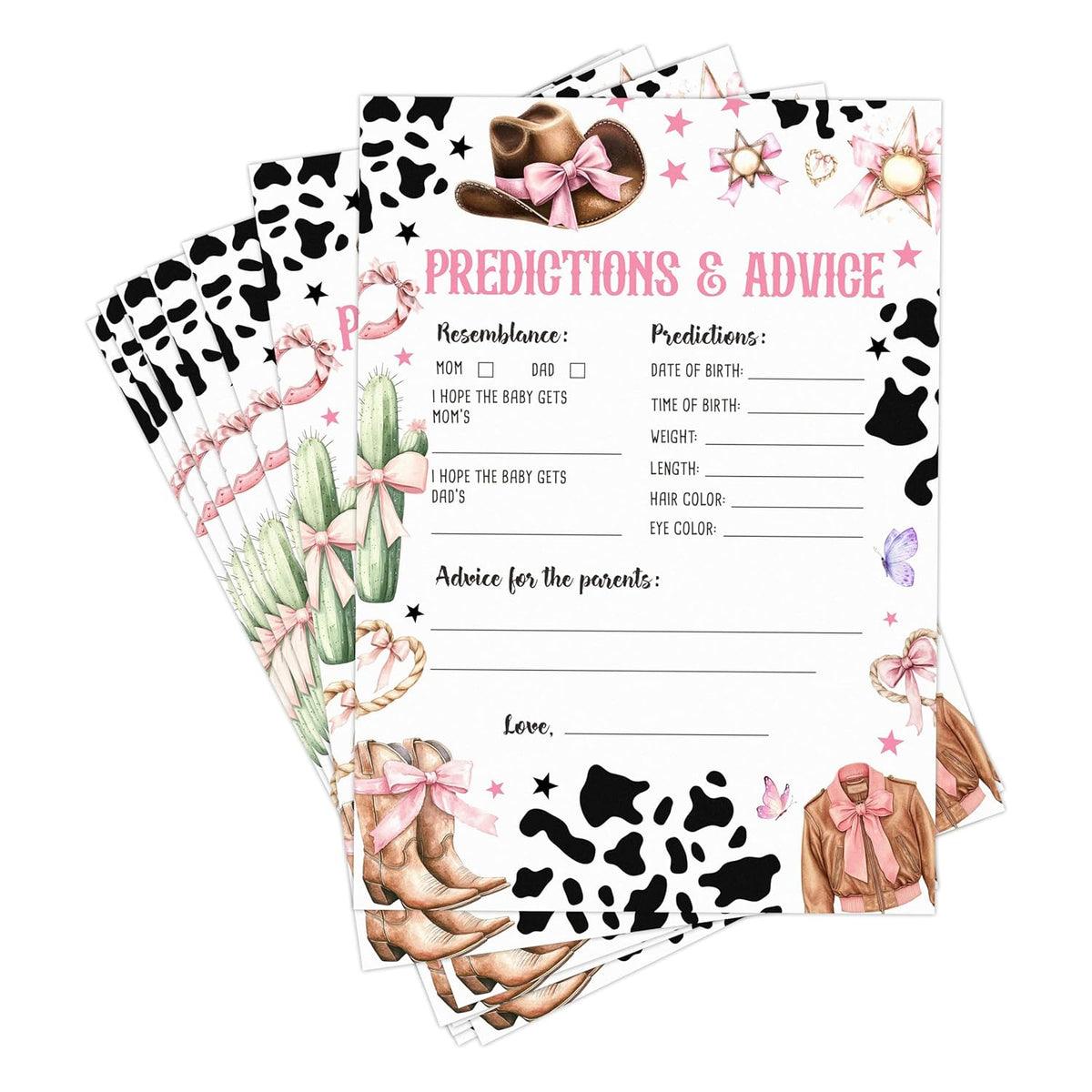 Prediction & Advice Western Cowgirl Baby Shower Game Set - 30 Pcs Double-Sided Print Card - Gender Neutral Party Activities Favor & Supplies - Baby Shower Game For Girl - B03