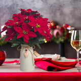 Artificial Red Poinsettia Christmas Flower Arrangement In Decorative White Vase, Holiday Floral Centerpiece With Heart Accent, Perfect Christmas Décor For Home, Office, Or Gifts