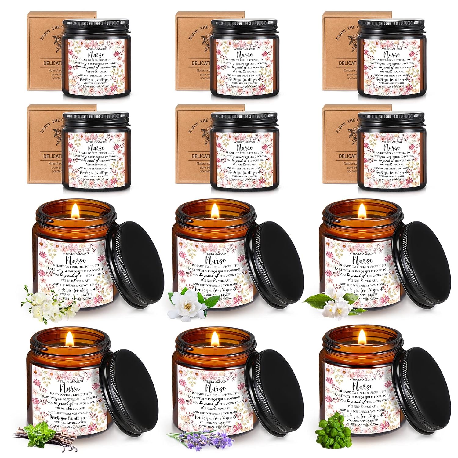 12 Pcs Nurse Appreciation Gifts Candles Bulk 3.5 Oz Soy Wax Scented Candles Valentines Nurse Week Gifts For Nursing School Students Cna Rn Lpn Practitioner Graduation Retirement(Brown)