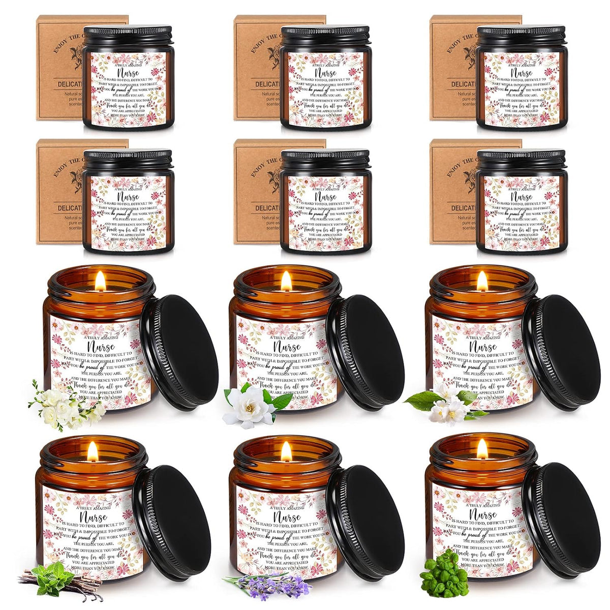12 Pcs Nurse Appreciation Gifts Candles Bulk 3.5 Oz Soy Wax Scented Candles Valentines Nurse Week Gifts For Nursing School Students Cna Rn Lpn Practitioner Graduation Retirement(Brown)